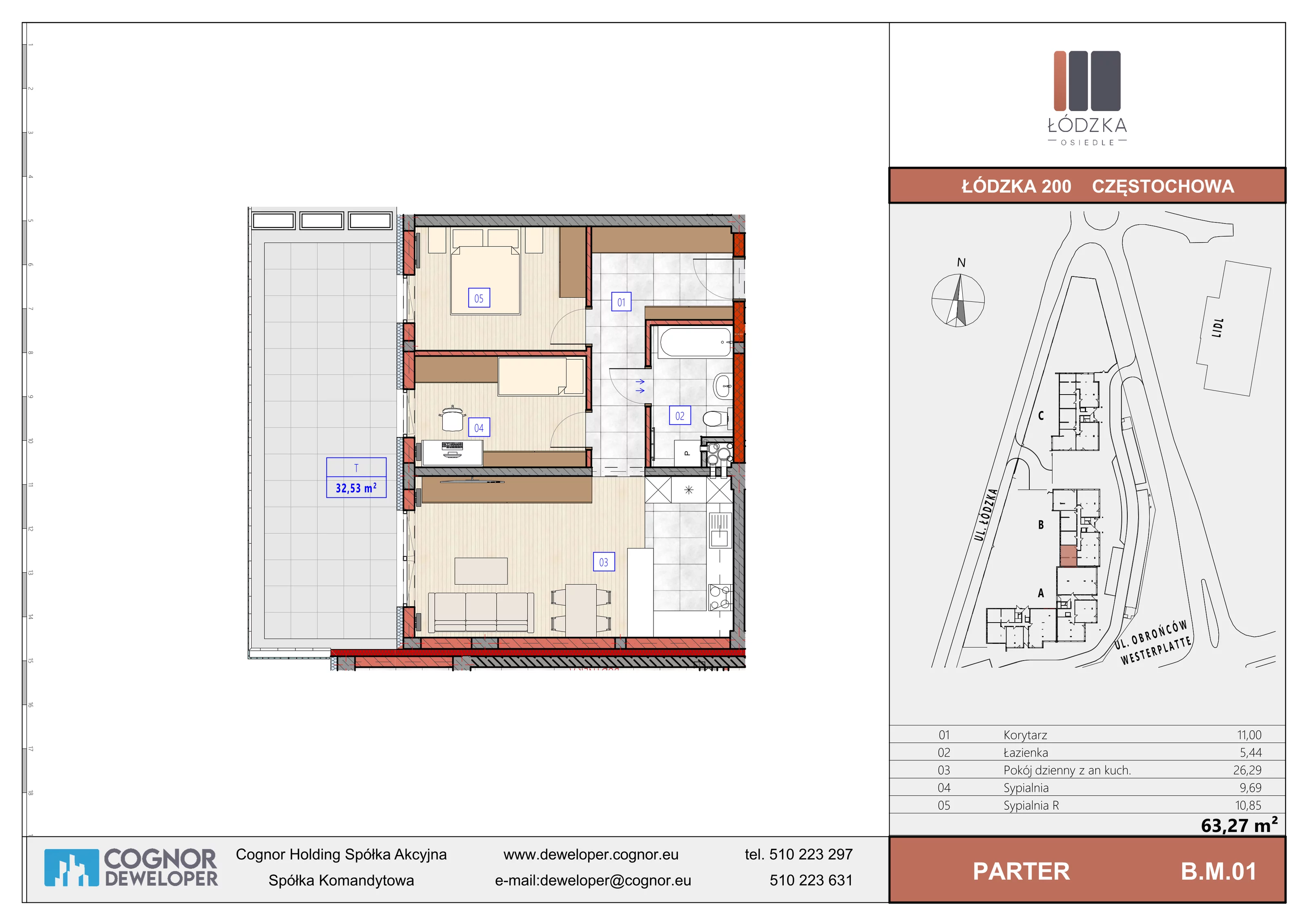 Mieszkanie 63,27 m², parter, oferta nr B.M.01, Łódzka Osiedle, Częstochowa, Częstochówka-Parkitka, ul. Łódzka 198, 200, 202